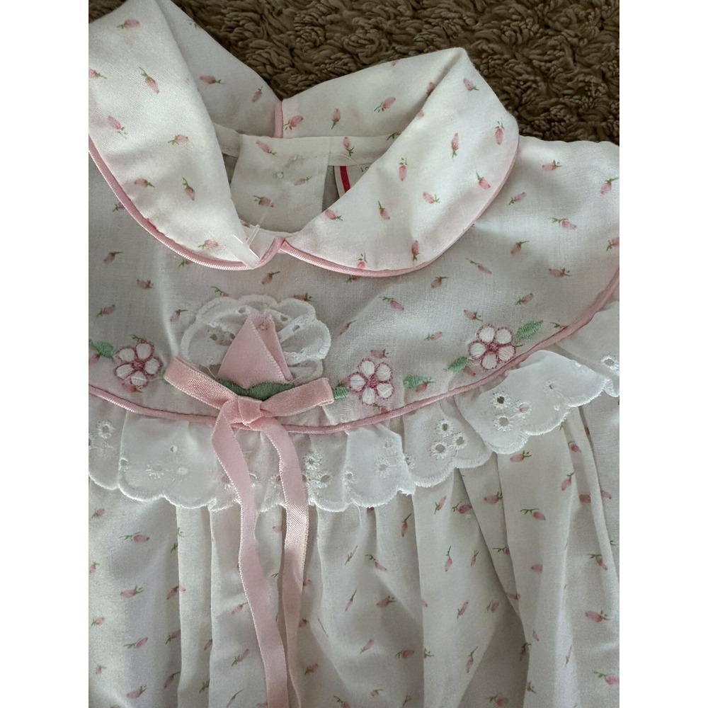 Vintage Baby Girl Party Dress Pink w/Ivory Voile Overlay Ruffle Full Circle 24M - Picture 4 of 13